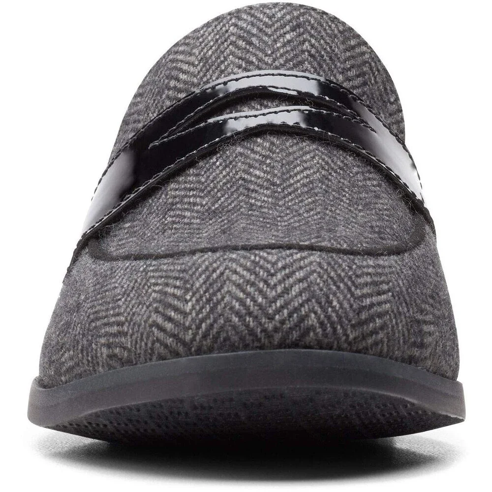 Clarks Trish Rose Loafers Women's US 2.5 Gray Herringbone Leather Shoes LION505